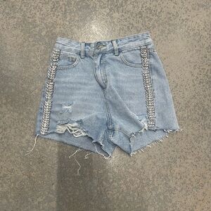 Fashion Nova Light Blue Distressed Jean Shorts